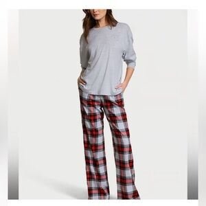Victoria’s Secret Flannel Long Sleeve Tee-Jamma Set,Size M, Pretty Tartan Plaid